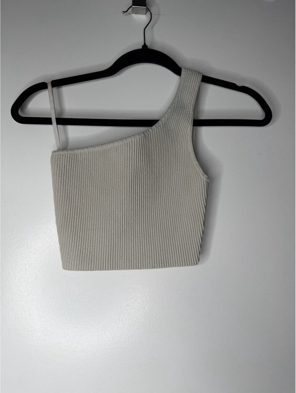 Aritzia Babaton Womens Off White Tan Ribbed One Shoulder Crop Top Sz XS